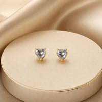 Crystal Heart Stud Earrings - Gold Plated Minimalist Fashion Jewelry
