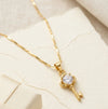 Anti-Tarnish Gold Plated Key Pendant Necklace - Minimalist Crystal