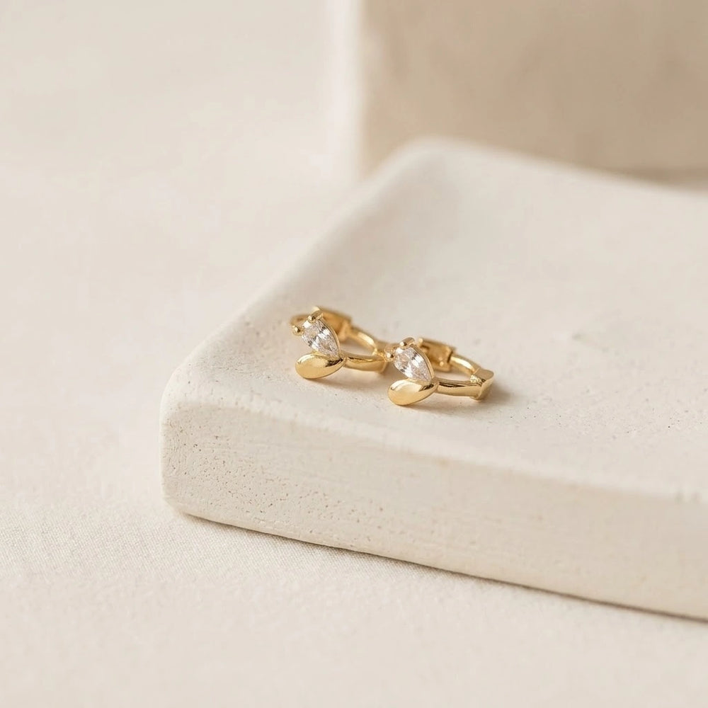 Crystal Leaf Hoop Earrings - Anti Tarnish Gold Plated
