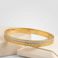 Greek Key CZ Bangle - Anti-Tarnish Gold-Plated Bracelet for Women