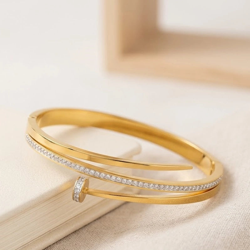 Crystal Nail Cuff Gold Plated Bracelet | Anti-Tarnish Wrap Bangle ( baby size )