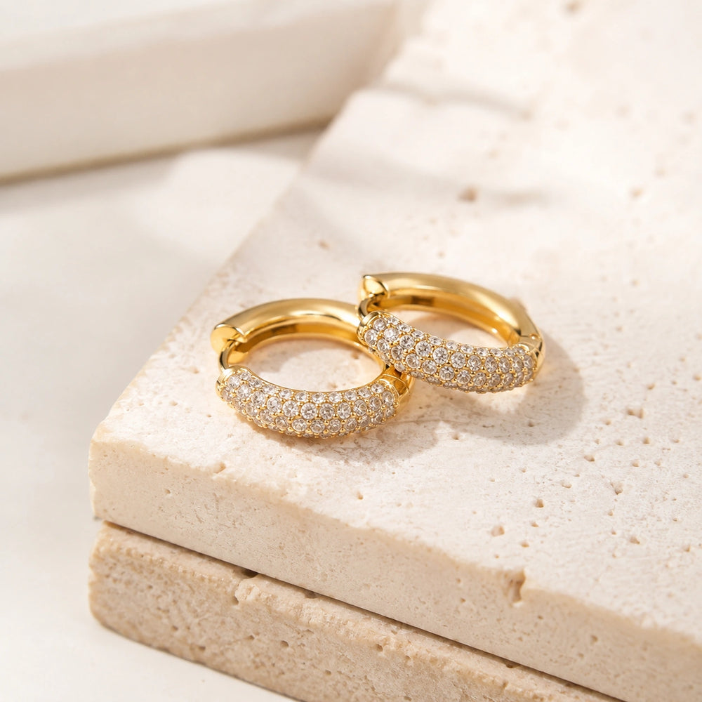 Crystal Pave Gold Plated Earrings - Anti Tarnish