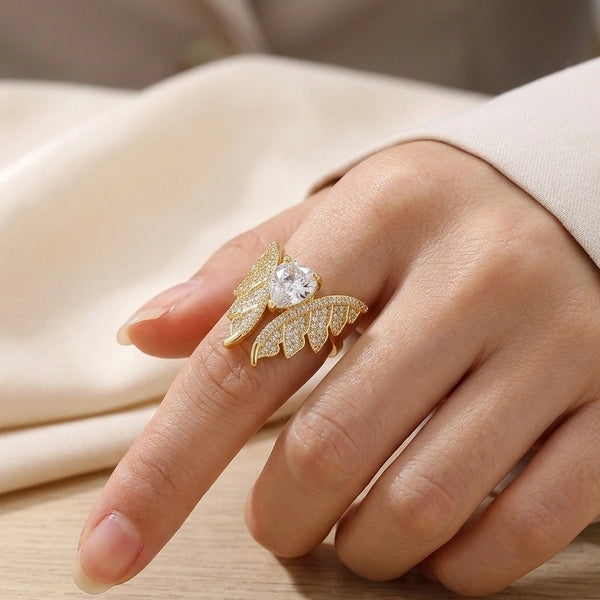 Angel Wing Teardrop Crystal Ring - High Quality Adjustable Gold Fashion Jewelry
