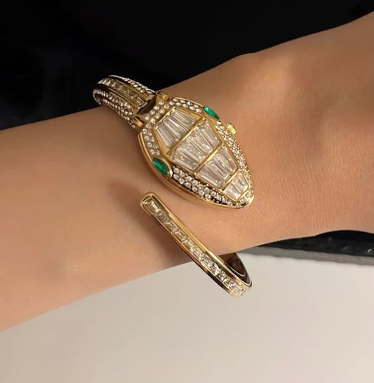 Premium Gold-Plated Serpent Bracelet | Anti-Tarnish Zirconia Snake Bangle for Women