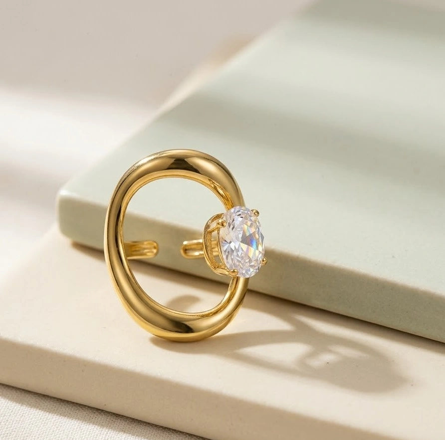 Nova Open Oval Statement Ring - Anti Tarnish Gold Plated