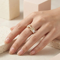Anti-Tarnish Gold Plated White Enamel H Ring - Adjustable Minimalist Design
