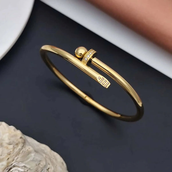 Nail Design Anti-Tarnish Gold Plated Bracelet with Crystals | Moncheri