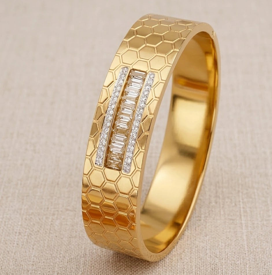 Honeycomb Geometric Cuff Bracelet - Anti Tarnish