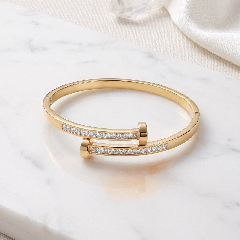 Studded Nail Design Anti-Tarnish Bangle | Crystal Wrap Bracelet
