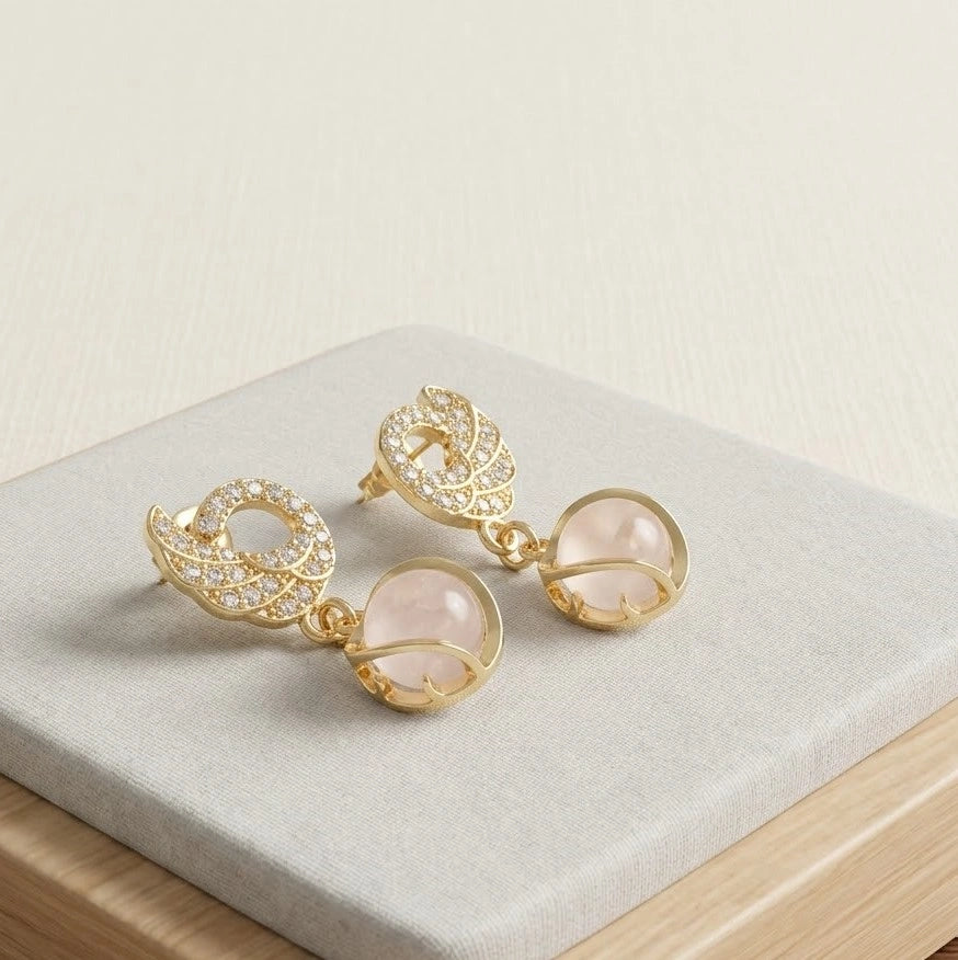 Pearl Drop Dangle Earrings with Crystal Swirl | High-Quality Gold Plated