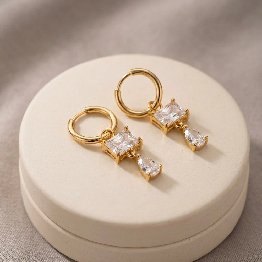 Crystal Teardrop Hoop Earrings | Anti Tarnish Gold Plated