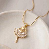 Korean Style Crystal Ballerina Pendant Necklace - Anti-Tarnish Gold Plated