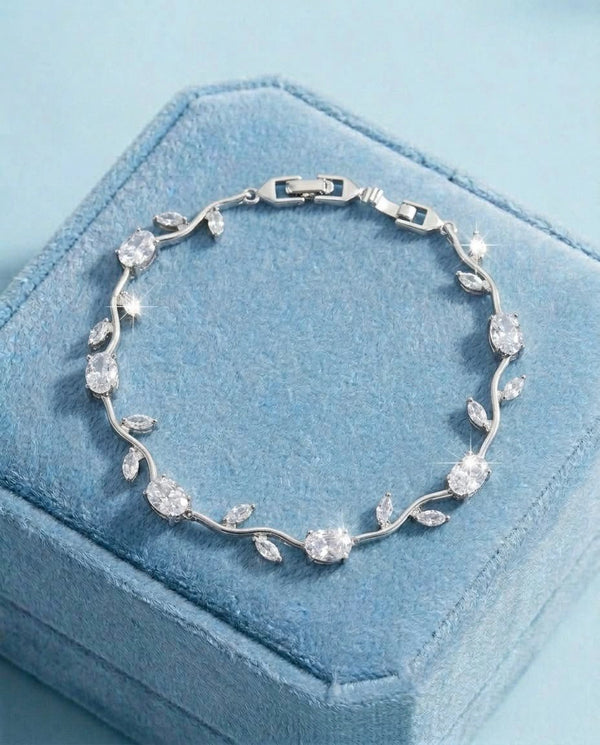 Tulip Crystal Vine Leaf Bracelet | Anti-Tarnish American Diamond Design