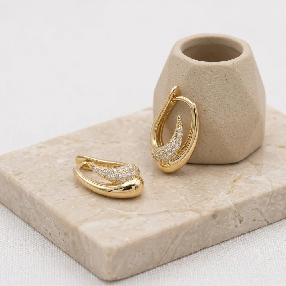 Curved Sparkle Earrings | Anti Tarnish Gold Plated