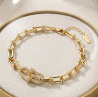 Interlocking CZ Link Double Chain Anti-Tarnish Bracelet