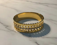 Leaf Cut-Out Wide Cuff Bracelet - Anti-Tarnish Gold Plated Statement Bangle