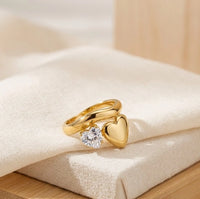 Dual Heart Gold Plated Anti-Tarnish Ring | CZ Sparkle & Smooth Finish