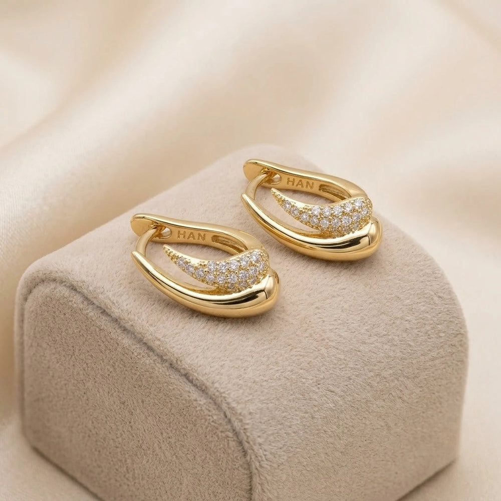 Curved Sparkle Earrings | Anti Tarnish Gold Plated