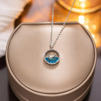 Blue Crystal Whale Pendant Necklace - Silver Tone Korean Style Fashion Jewelry