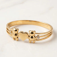 Teddy Bear Heart Cuff Bracelet - Anti Tarnish Gold Plated