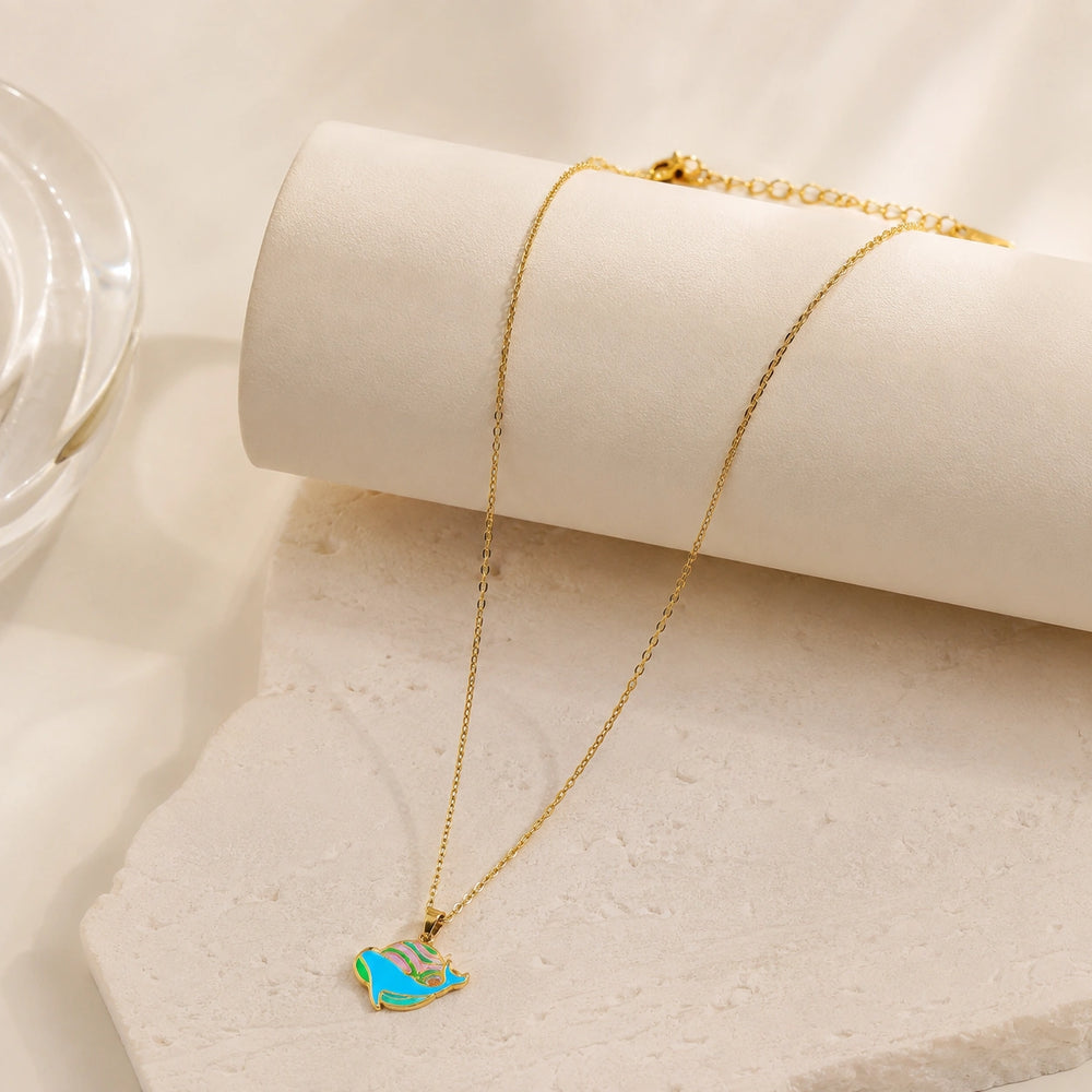 Enamel Whale Pendant Necklace | Anti-Tarnish Gold Plated Ocean Jewelry