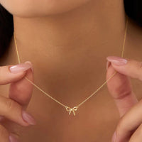 Bow Necklace Gold Plated (Anti-Tarnish) – Korean Style Dainty Ribbon Pendant for Women & Girls