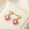 Pink Crystal Heart Drop Earrings