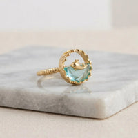 Dolphin Ocean Blue Stone Anti Tarnish Gold Plated Ring