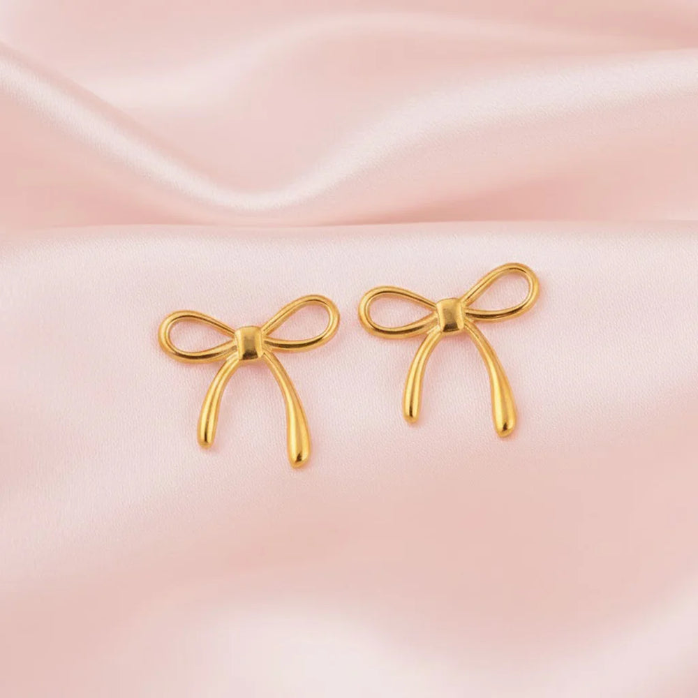 Bow Stud Earrings – Anti-Tarnish Ribbon Design (Korean Style)