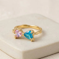 Pink & Blue Dual Heart Ring - High Quality Fashion Ring