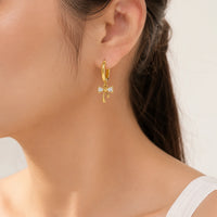 Coquette Crystal Bow Drop Hoop Earrings - Anti Tarnish Gold Plated