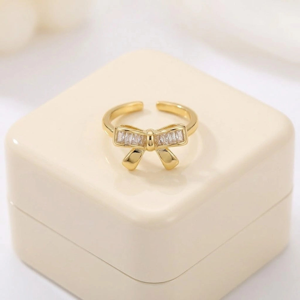 Bow Knot Ring | Anti-Tarnish Gold Plated Adjustable CZ Design