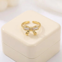 Bow Knot Ring | Anti-Tarnish Gold Plated Adjustable CZ Design