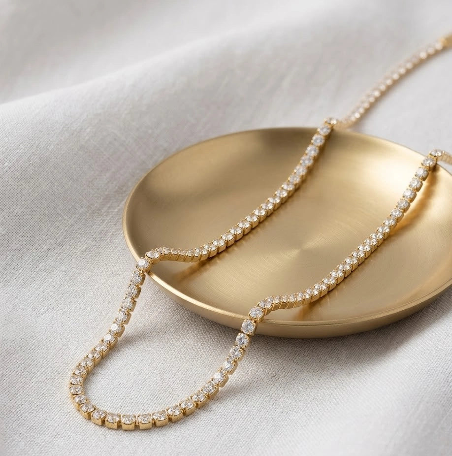 Anti-Tarnish Gold Plated CZ Tennis Necklace | Minimalist Everyday Choker