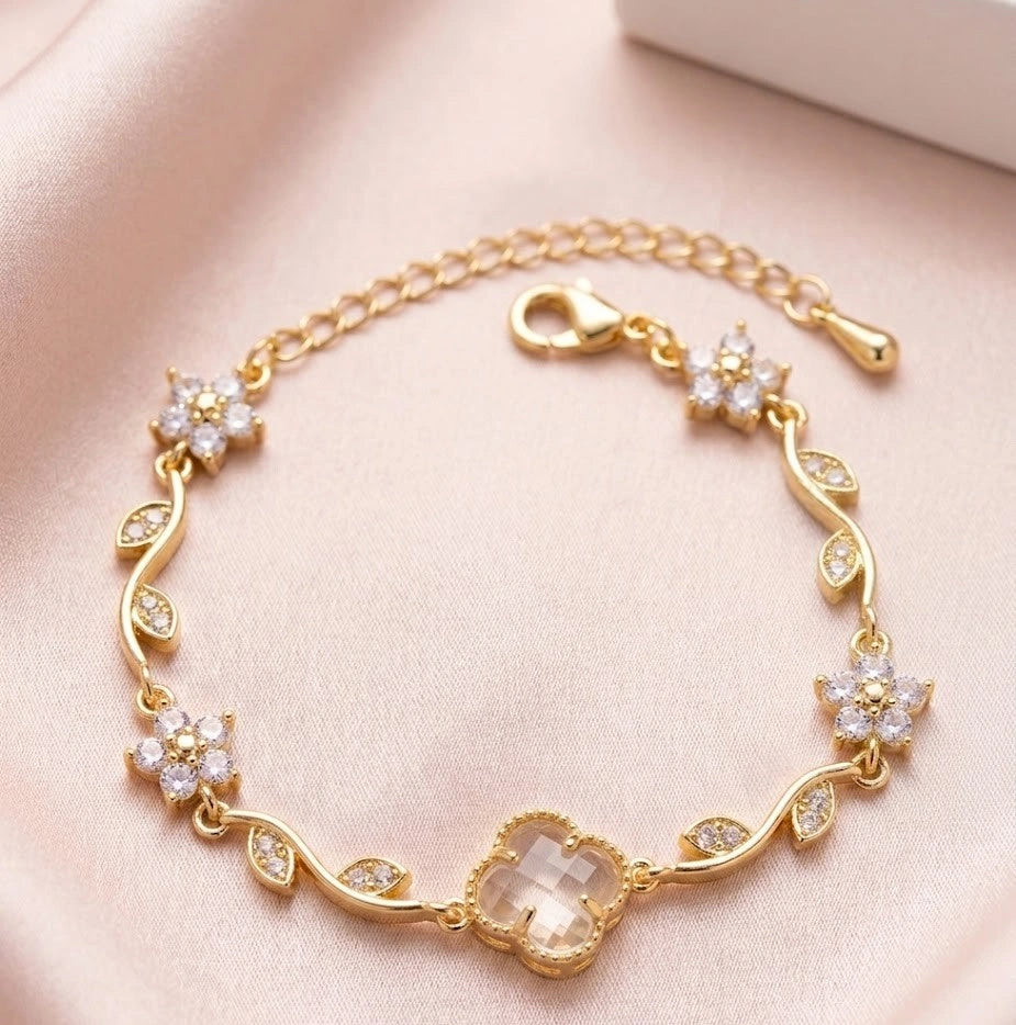 CZ Floral Vine Bracelet - Anti Tarnish Gold Plated for Women