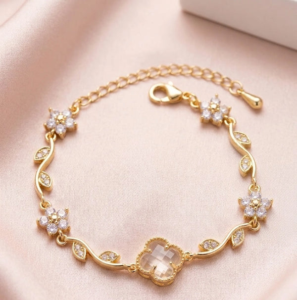 CZ Floral Vine Bracelet - Anti Tarnish Gold Plated for Women