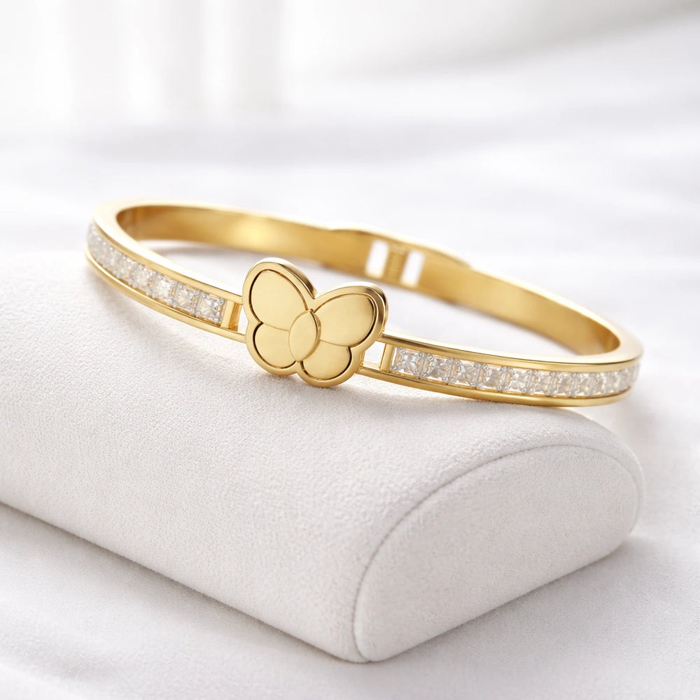 Butterfly Charm Crystal Bracelet | Anti-Tarnish Gold-Plated
