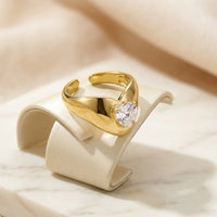 Anti-Tarnish Gold Plated Heart Ring | Adjustable CZ Statement Ring