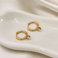 Solitaire Drop Hoop Earrings - Anti Tarnish Gold Plated Huggies