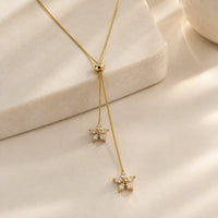 Dainty Floral Lariat Y-Necklace - Anti-Tarnish Gold Plated