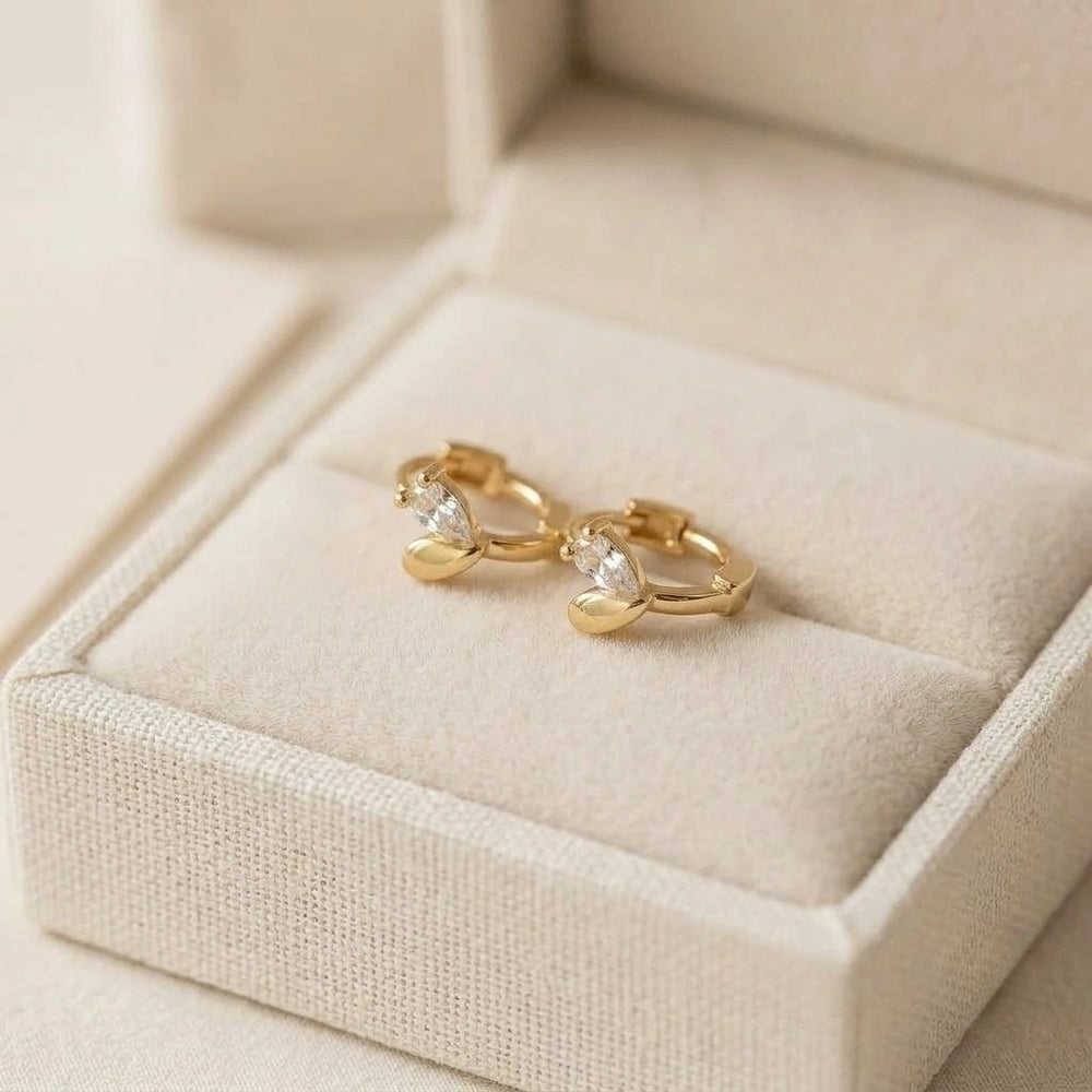 Crystal Leaf Hoop Earrings - Anti Tarnish Gold Plated