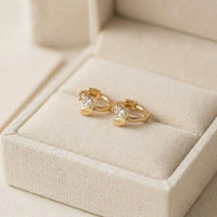 Crystal Leaf Hoop Earrings - Anti Tarnish Gold Plated