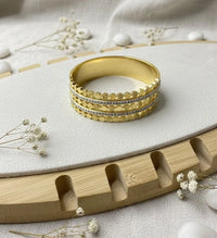 CZ Stone Studded Geometric Stacked Bangle - Anti-Tarnish Gold Plated Cuff Bracelet