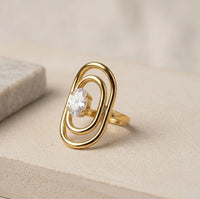 Geometric Double Oval Solitaire Ring - Anti-Tarnish Fashion Jewelry