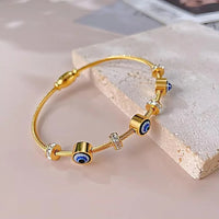 Evil Eye Anti-Tarnish Gold Plated Wire Bangle Bracelet for Women