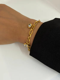 Heart Charm Link Bracelet: Anti-Tarnish Gold-Plated for Women