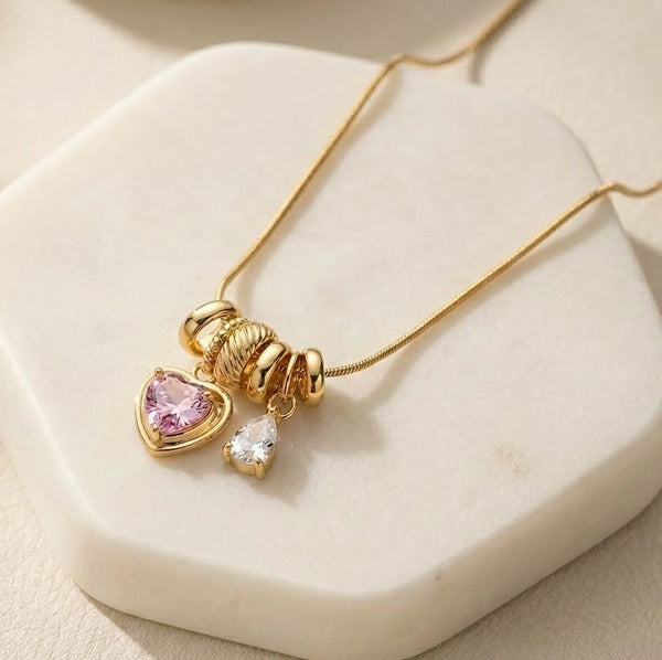 Casual and chic pink heart charm pendant necklace