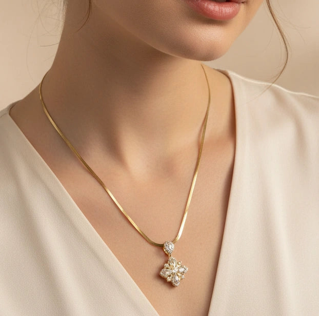 Elegant Floral American Diamond Necklace - Anti Tarnish Gold Plated