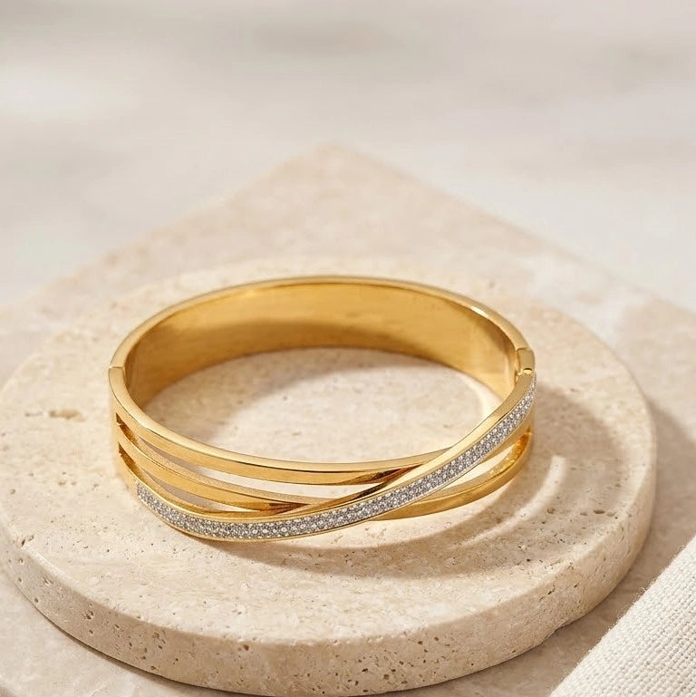 Crossover Crystal Studded Bracelet - Anti-Tarnish Gold-Plated