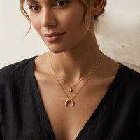 Celestial Moon & Solitaire Layered Necklace - Anti Tarnish Gold Plated Aesthetic Jewelry